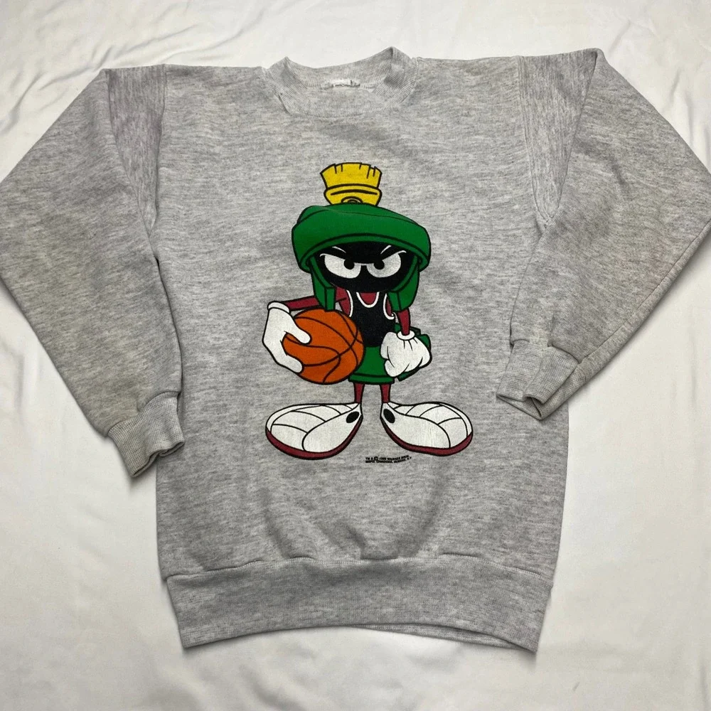 Vintage 1993 Warner Bros Marvin the Martian Basketball Sweatshirt Gray Kids